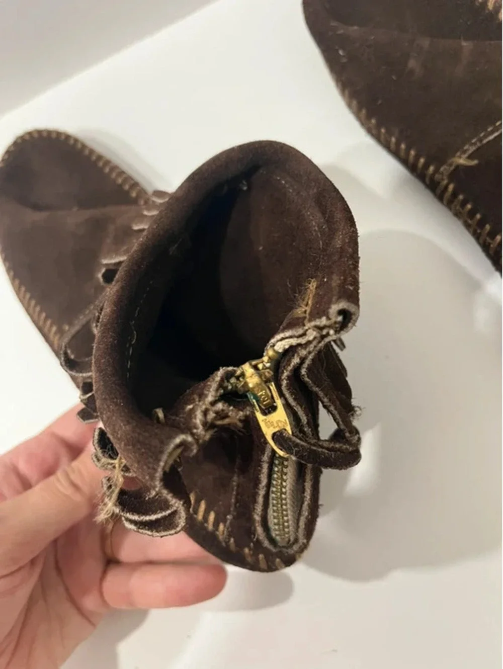 Unbranded Moccasin Brown Suede Leather Fringe Ankel Zipper Booties Women Girl